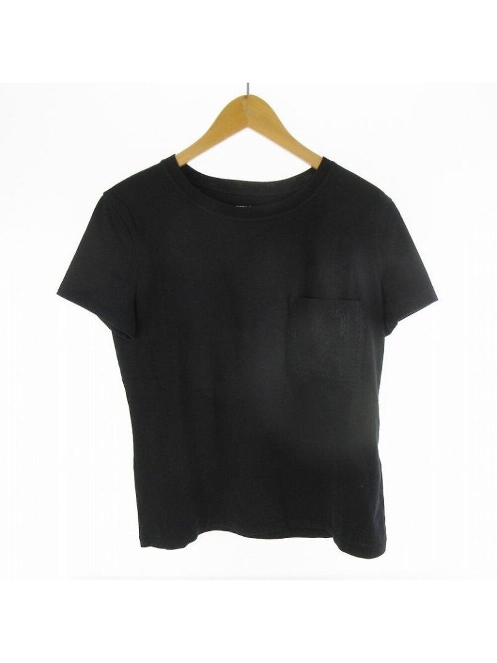 Hermes Short Sleeve T-Shirt Clochette Embroidery Pocket Black Cotton Top 38